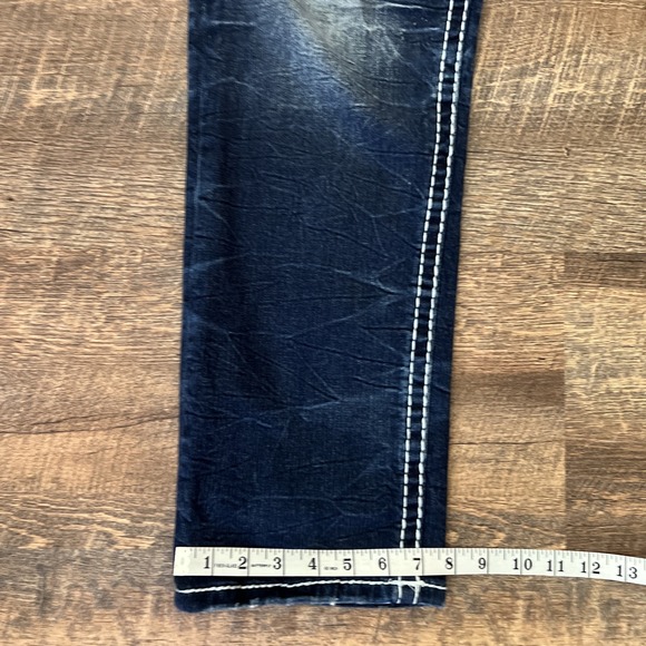 Rock Revival Zinfandel Straight Jeans Mens 36X31* Blue Whiskering Fading Stretch - Picture 13 of 13